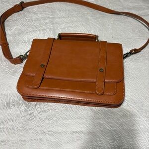 ECOSUSI  Brown Faux Leather Crossbody Briefcase Bag